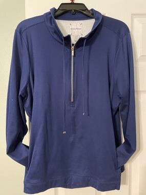 Tommy Bahama Navy Blue Quarter-Zip 100% Pima Cotton Pullover with 2 pocket pouch